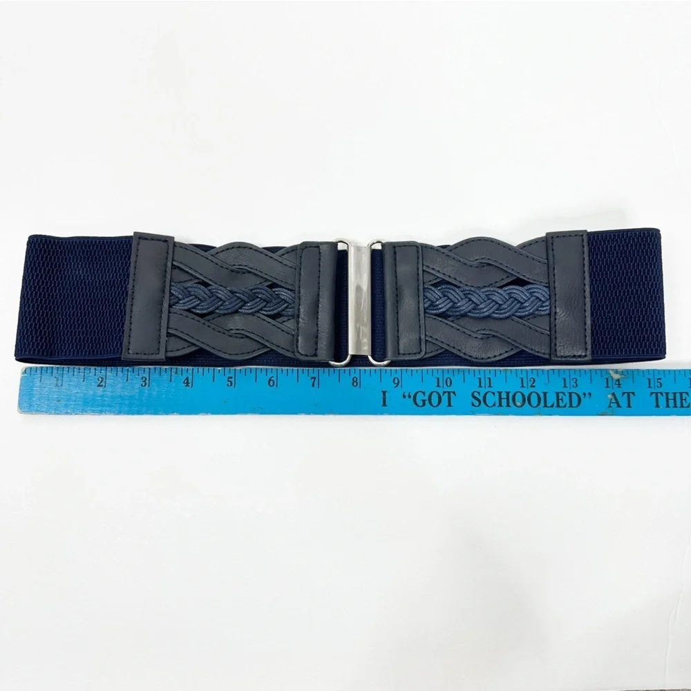 2/$30 NEW Elastic Wide Waist Belt Braided Navy Blue